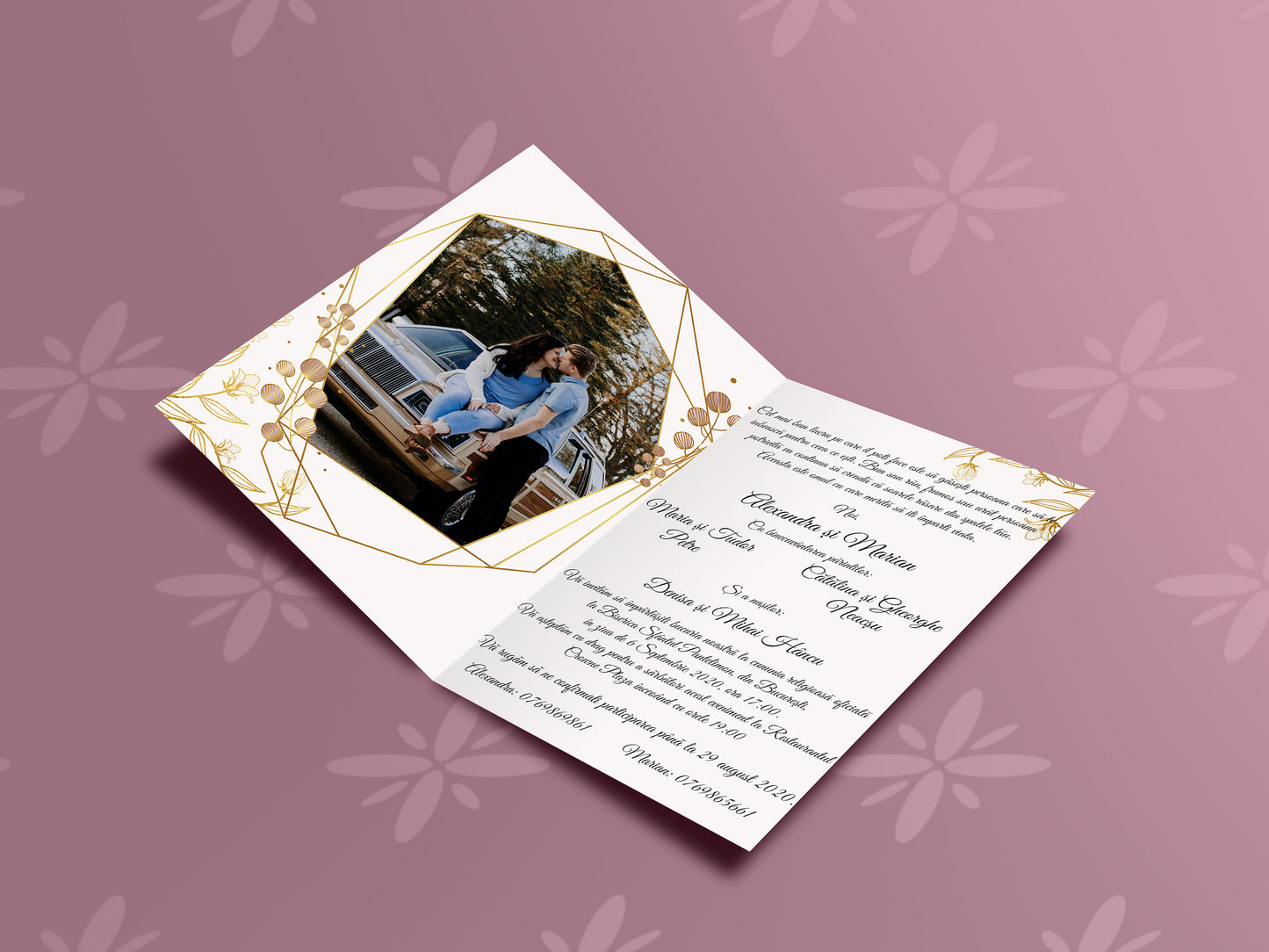Invitatie cu poza Golden Flowers