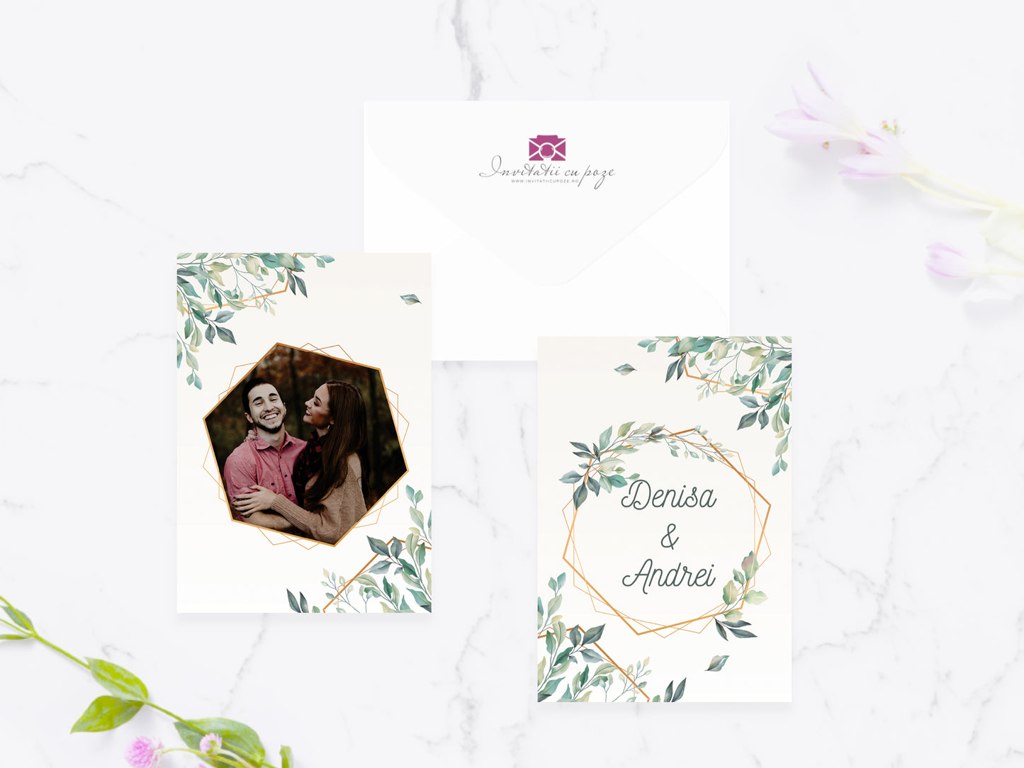 Invitatie cu poze Greenery