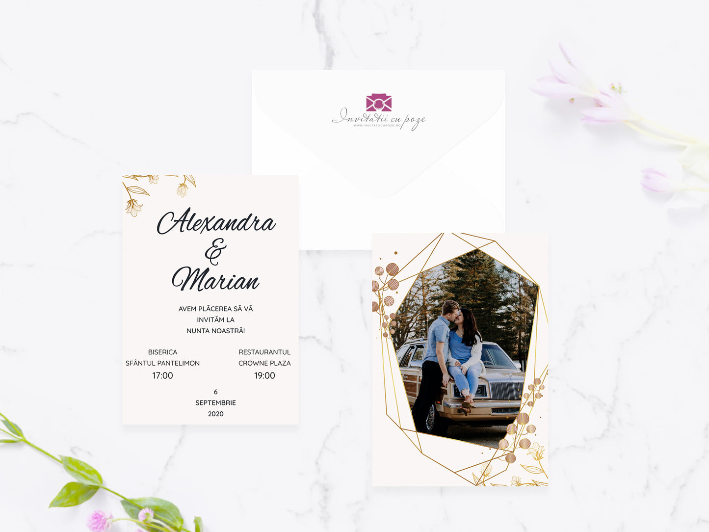 Invitatie cu poza Golden Flowers