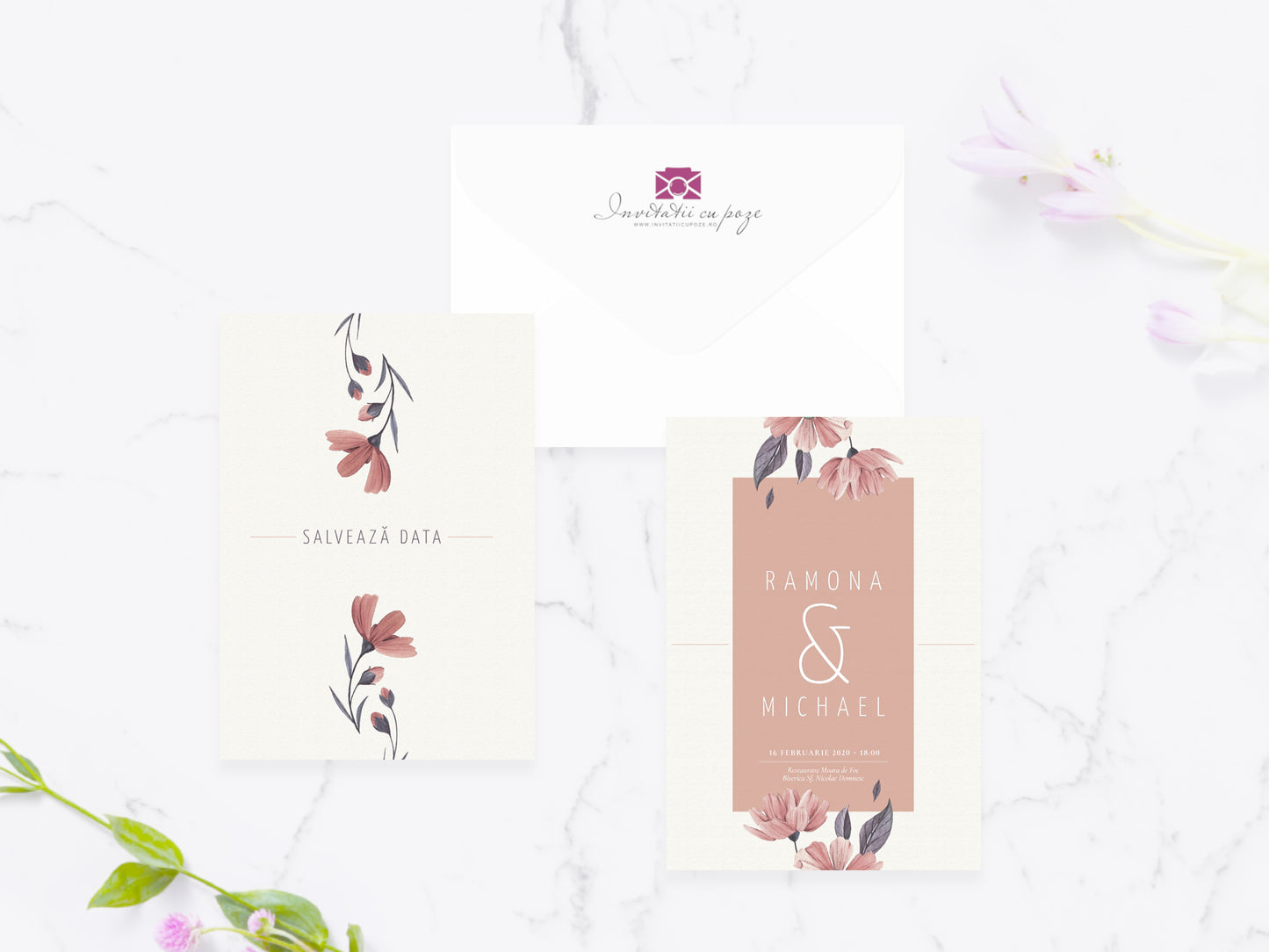 Invitatie de nunta Aquarela brown flowers