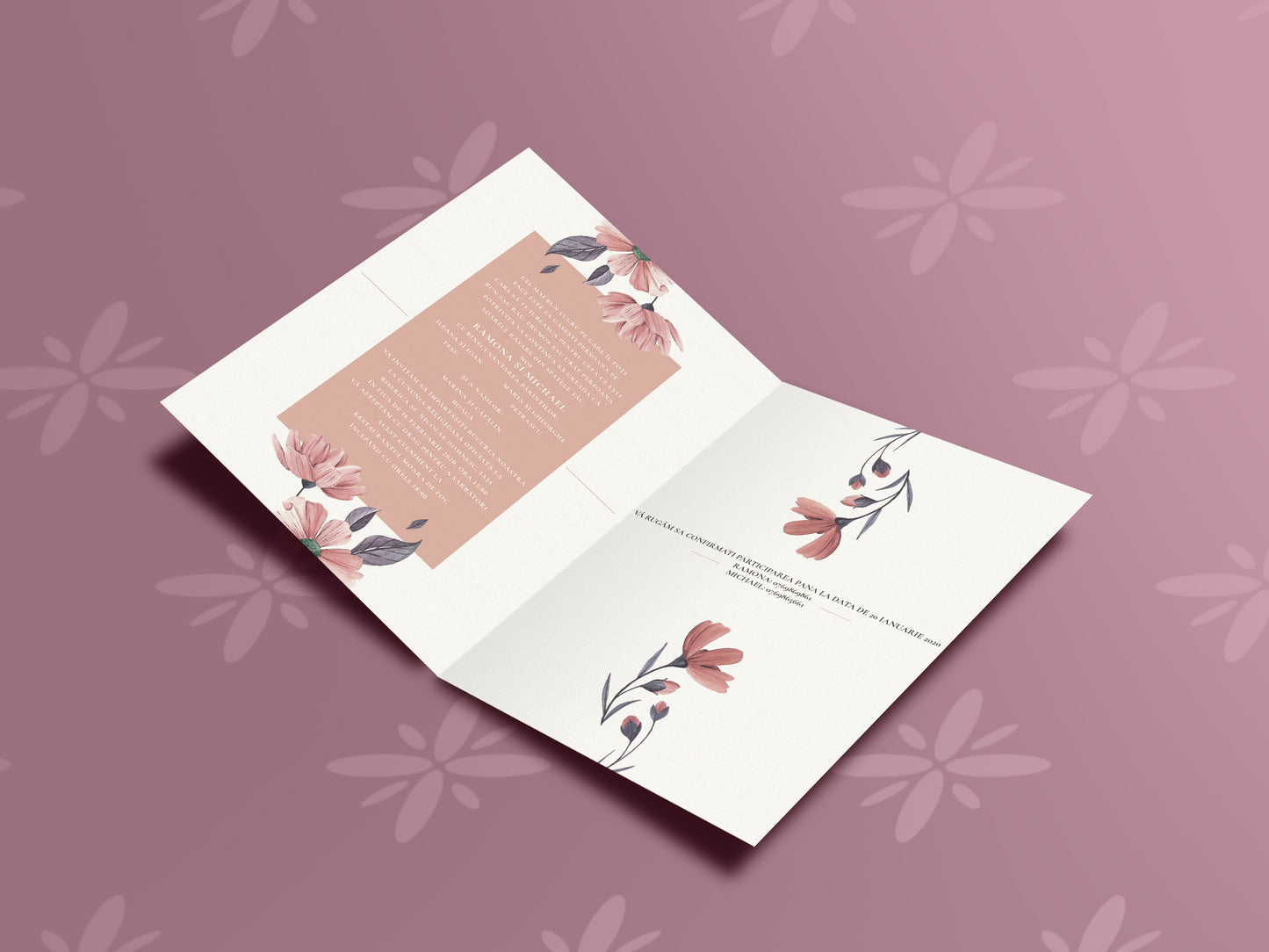 Invitatie de nunta Aquarela brown flowers