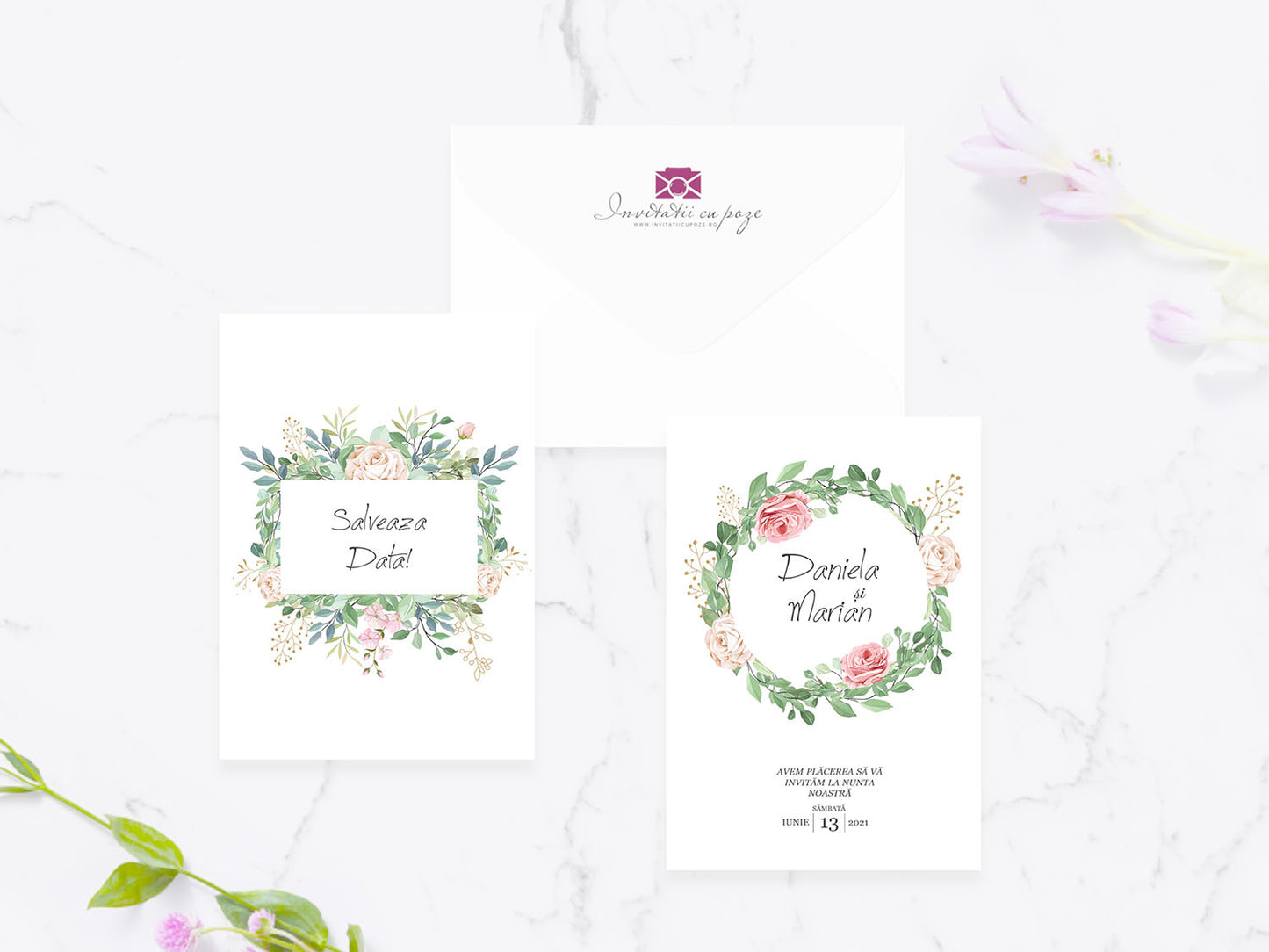 Invitatie nunta cu poza Bloom Rose