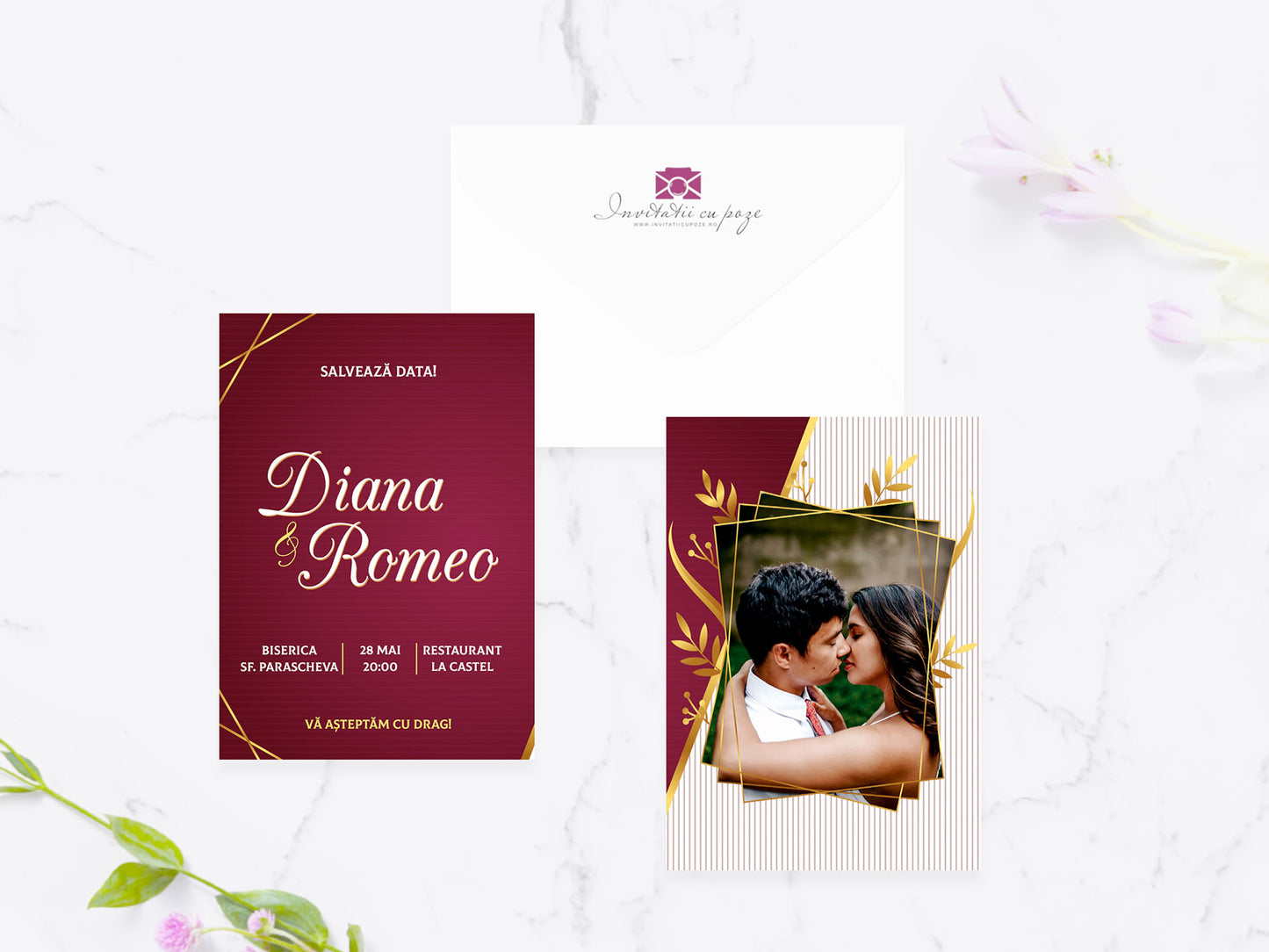 Invitatie nunta cu poza Burgundy Love
