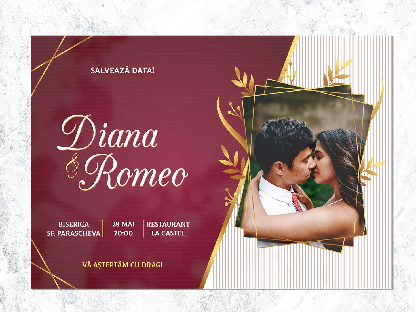 Invitatie nunta cu poza Burgundy Love