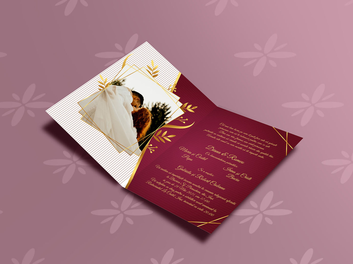 Invitatie nunta cu poza Burgundy Love
