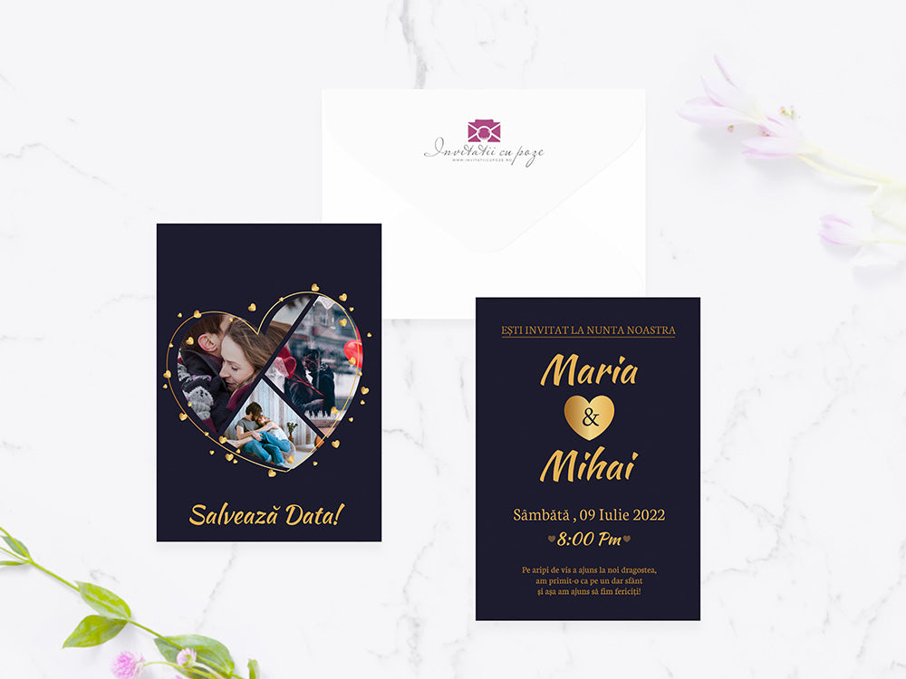 Invitatii nunta Golden Heart