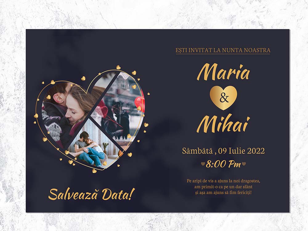 Invitatii nunta Golden Heart